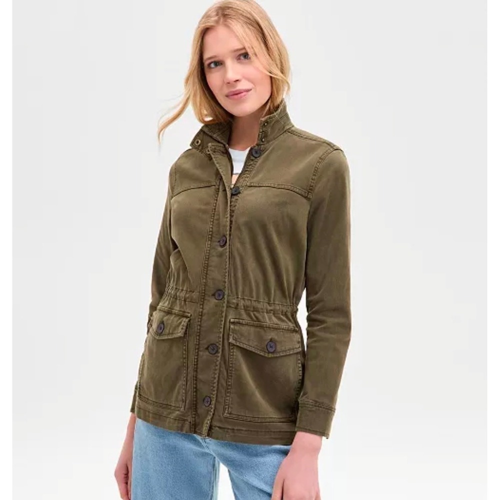 Lucky Brand Zipper and Button Cargo Jacket Olive Green WMS LG